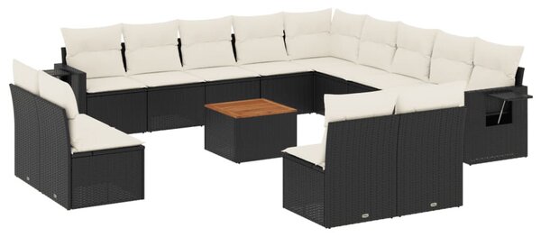 14 részes fekete polyrattan kerti ülőgarnitúra párnákkal