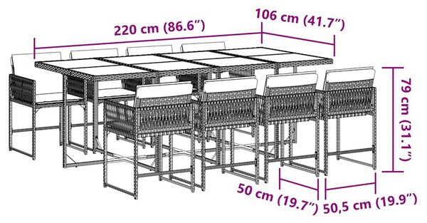 9 részes barna polyrattan kerti étkezőgarnitúra párnákkal