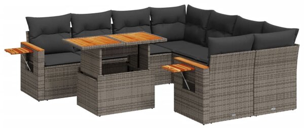 9 részes szürke polyrattan kerti ülőgarnitúra párnákkal