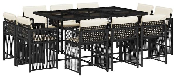 11 részes fekete polyrattan kerti étkezőgarnitúra párnákkal