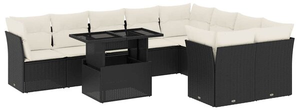 10 részes fekete polyrattan kerti ülőgarnitúra párnákkal