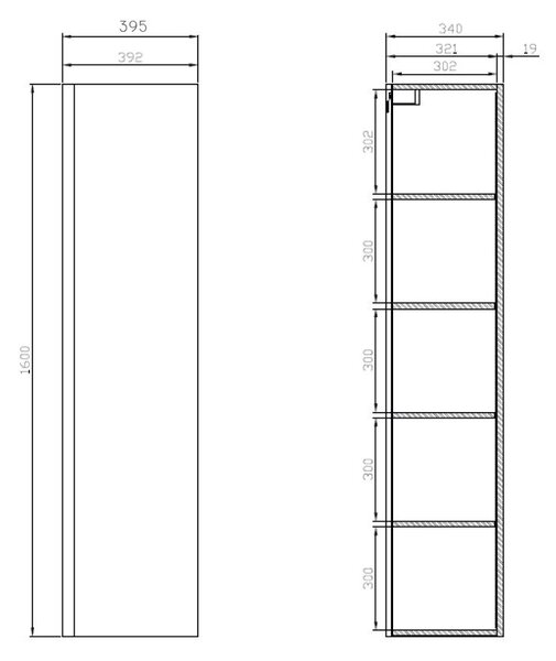 Cersanit Moduo, magas szekrény 40x34x160 cm, antracit matt, S590-070-DSM