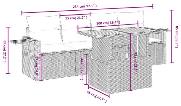 5 részes szürke polyrattan kerti ülőgarnitúra párnákkal