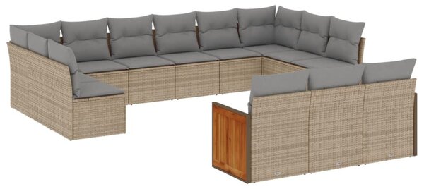 13 részes bézs polyrattan kerti ülőgarnitúra párnákkal