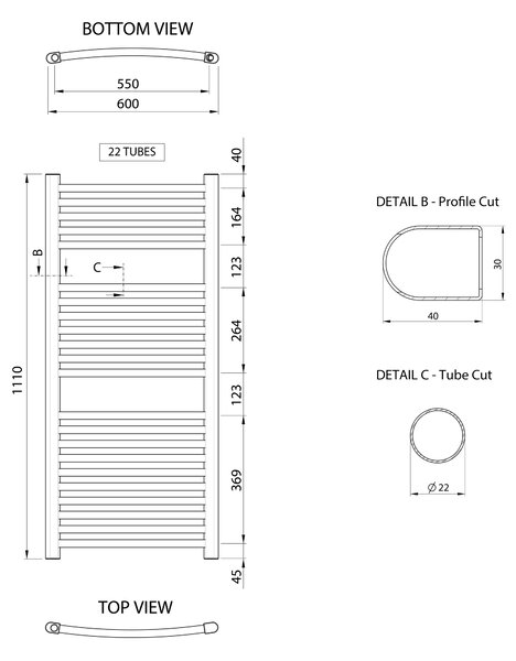 Aqualine Aqualine, ALYA fűtőelem kerek 600x1110mm, króm, LLC202