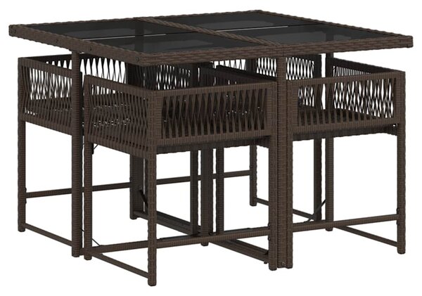 5 részes barna polyrattan kerti étkezőgarnitúra párnákkal