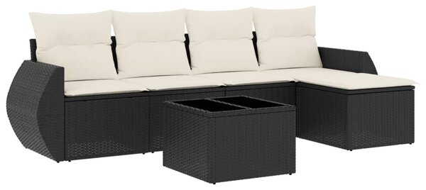 6 részes fekete polyrattan kerti ülőgarnitúra párnákkal