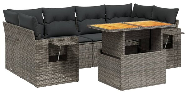 7 részes szürke polyrattan kerti ülőgarnitúra párnákkal