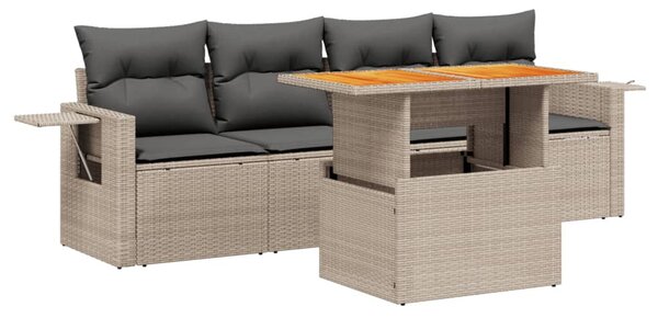 5 részes szürke polyrattan kerti ülőgarnitúra párnákkal