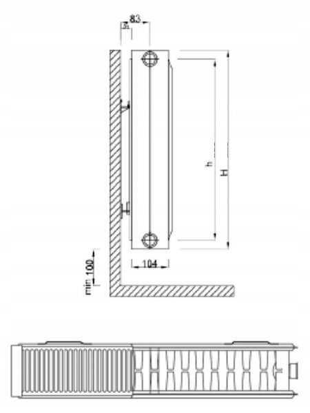 Invena Prov K22, panelradiátor 550x700 mm, tartozékokkal 1179W, oldalcsatlakozóval, fehér, INV-UG-91-557-A