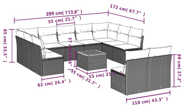 12 részes szürke polyrattan kerti ülőgarnitúra párnákkal