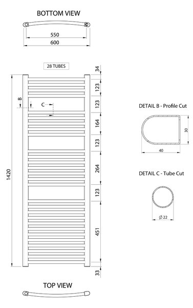 Aqualine Aqualine, ALYA fűtőelem kerek 600x1420mm, króm, LLC204