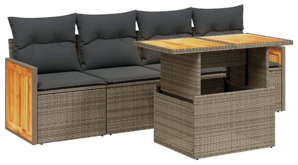 5 részes szürke polyrattan kerti ülőgarnitúra párnákkal