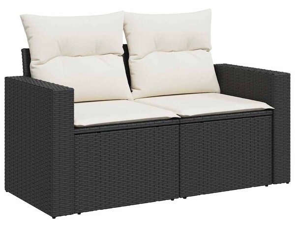 8 részes fekete polyrattan kerti ülőgarnitúra párnákkal