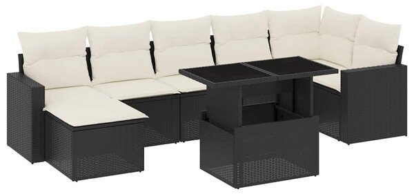 8 részes fekete polyrattan kerti ülőgarnitúra párnákkal