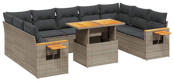 11 részes szürke polyrattan kerti ülőgarnitúra párnákkal