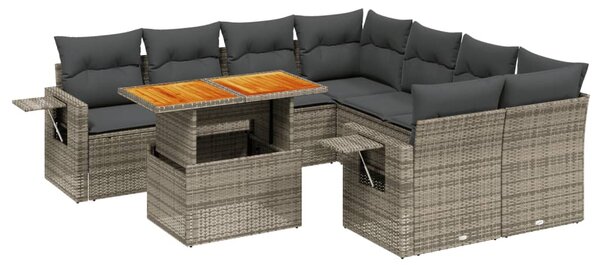 9 részes szürke polyrattan kerti ülőgarnitúra párnákkal