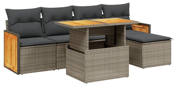6 részes szürke polyrattan kerti ülőgarnitúra párnákkal