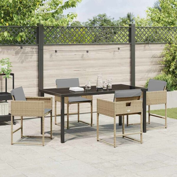 VidaXL Kert étkező szett párnával 5 pcs Bézs Poli rattan