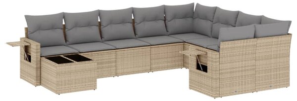 10 részes bézs polyrattan kerti ülőgarnitúra párnával