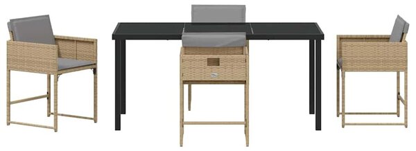 VidaXL Kert étkező szett párnával 5 pcs Bézs Poli rattan