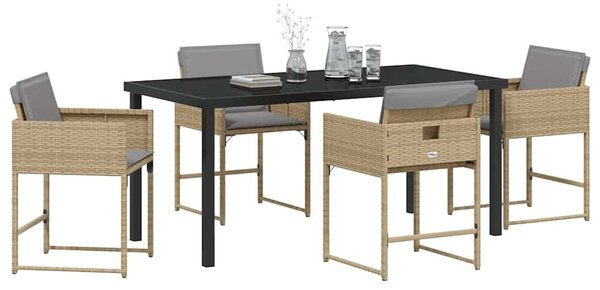 VidaXL Kert étkező szett párnával 5 pcs Bézs Poli rattan