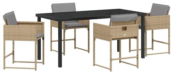 VidaXL Kert étkező szett párnával 5 pcs Bézs Poli rattan