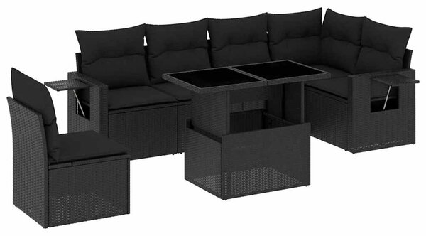 7 részes fekete polyrattan kerti ülőgarnitúra párnával
