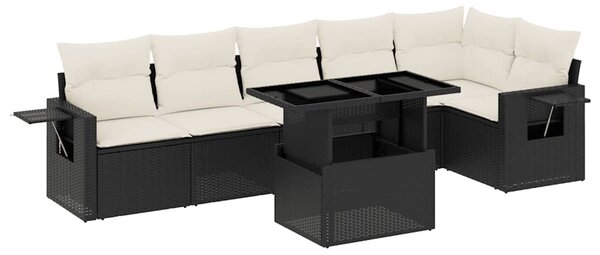 7 részes fekete polyrattan kerti ülőgarnitúra párnával