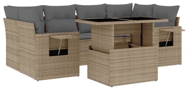 7 részes bézs polyrattan kerti ülőgarnitúra párnákkal