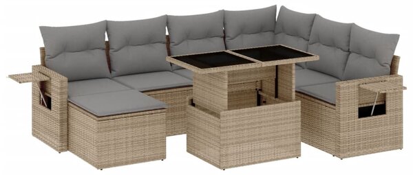 8 részes bézs polyrattan kerti ülőgarnitúra párnával