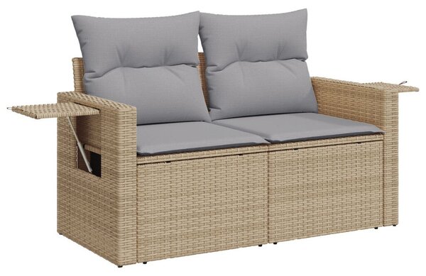 13 részes kerti szófa szett párnákkal Bézs Poly Rattan Akácia, 3 részes kerti étkező szett párnákkal Bézs Poly Rattan Akácia