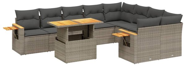 10 részes szürke polyrattan kerti ülőgarnitúra párnákkal
