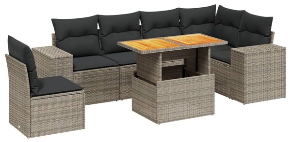 7 részes szürke polyrattan kerti ülőgarnitúra párnákkal