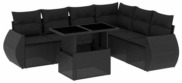 7 részes fekete polyrattan kerti ülőgarnitúra párnával