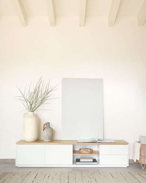 Fehér TV-állvány 200x44 cm Abilen – Kave Home