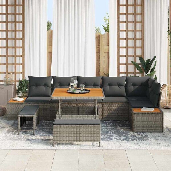 VidaXL Kerti Kanapé Szett párnával tárolóval 9 pcs Szürke Poli rattan