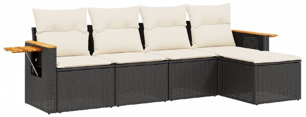 5 részes fekete polyrattan kerti kanapészett párnákkal