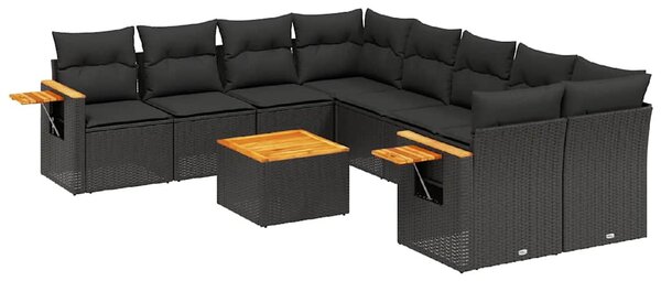 9 részes fekete polyrattan kerti ülőgarnitúra párnákkal