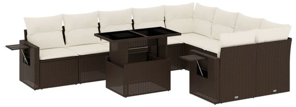 10 részes barna polyrattan kerti ülőgarnitúra párnákkal