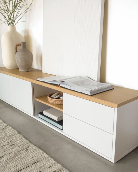 Fehér TV-állvány 200x44 cm Abilen – Kave Home