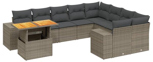 10 részes szürke polyrattan kerti ülőgarnitúra párnákkal