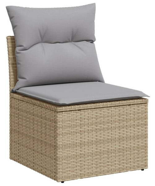 8 Darabos Kert Kanapé Szett Párnákkal Bézs Poly Rattan Akácia, 3 Darabos Kert Étkező Szett Párnákkal Bézs Poly Rattan Akácia