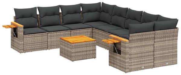 9 részes szürke polyrattan kerti ülőgarnitúra párnákkal