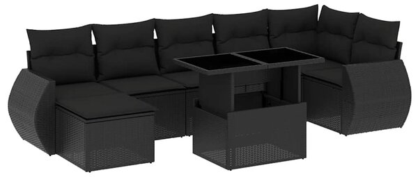 8 részes fekete polyrattan kerti ülőgarnitúra párnákkal