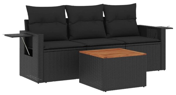 4 részes fekete polyrattan kerti ülőgarnitúra párnákkal