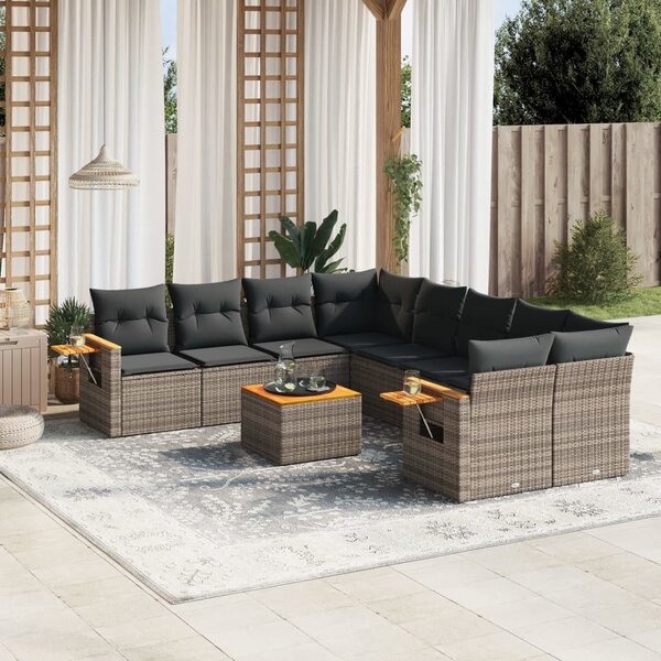 9 részes szürke polyrattan kerti ülőgarnitúra párnákkal
