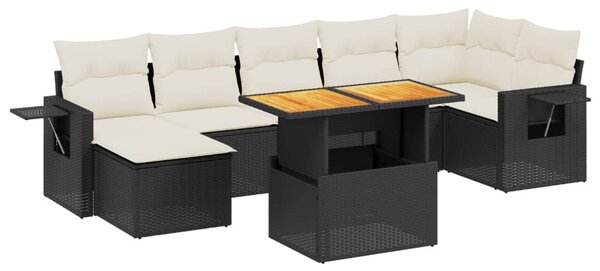 8 részes fekete polyrattan kerti ülőgarnitúra párnákkal