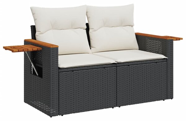 3 részes fekete polyrattan kerti ülőgarnitúra párnával