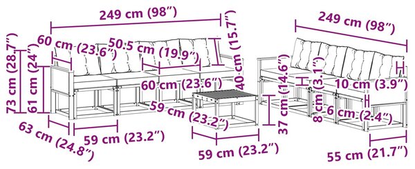 VidaXL Kültéri kanapé szett 9 pcs Természetes és Világosszürke